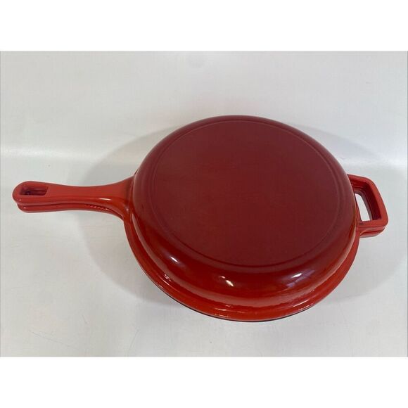 Bruntmor 2 In 1 Red Cast Iron Enamel Skillet Dutch Oven Combo W/ Lid 5 Qts Red - Picture 2 of 10